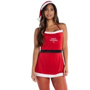 Yandy Santa’s Workshop Red Santa Apron Lingerie Bow Costume S/M NWT